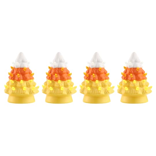 Mr. Halloween; 5.5" LED Illuminated Halloween Candy Corn Trees, 4ct.; Category:Halloween Tabletop Decor; Image:1